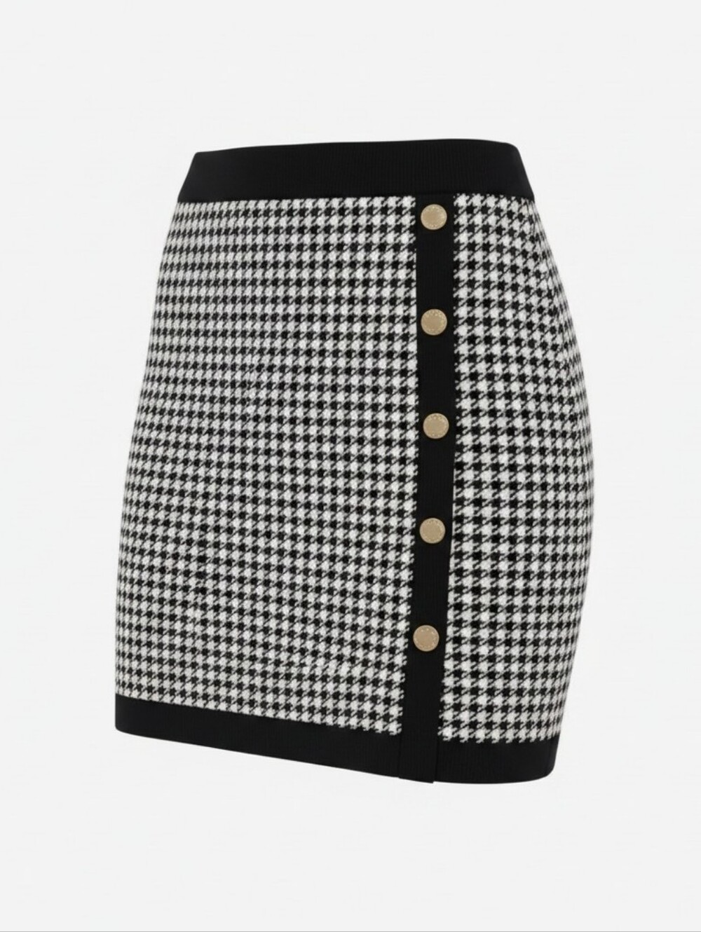 Michael Kors Navy and White Houndstooth Button-Trim Knit Skirt